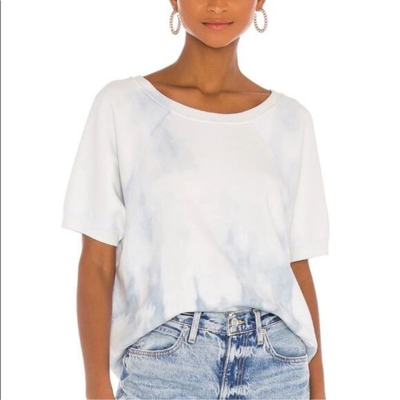 Nili Lotan Ciara Sky Blue Tie Dye Short Sleeve Cotton Sweatshirt - Picture 1 of 9